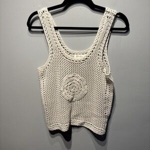 Jessica Simpson Crochet Open Knit Crop Tank Top Beige Bohemian Festival SzS